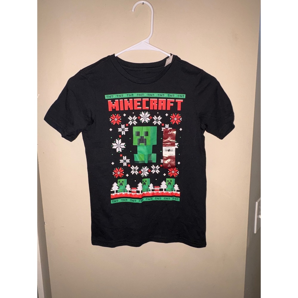 New Minecraft Creeper Kids Black Graphic‎ T-Shirt Ugly Sweater Style Size 6/7